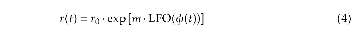 r(t) = r0 * exp(m·LFO(phi(t)))