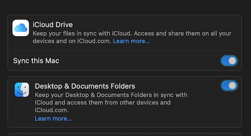 Screenshot of iCloud Drive settings