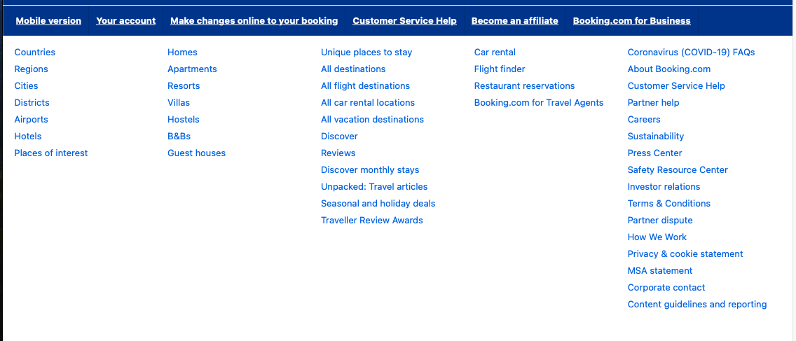 Booking.com home page section about resources 