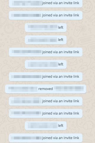 screenshot of only messages about people leaving and joining