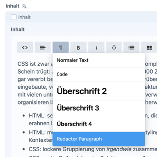 Screenshot of Craft CMS control panel showing a redactor field type