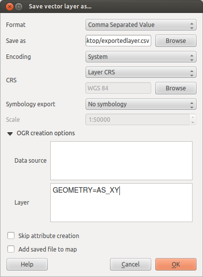 QGIS Save vector layer as... dialog