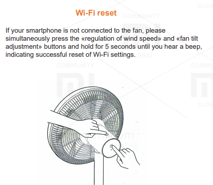 Xiaomi fan WiFi reset