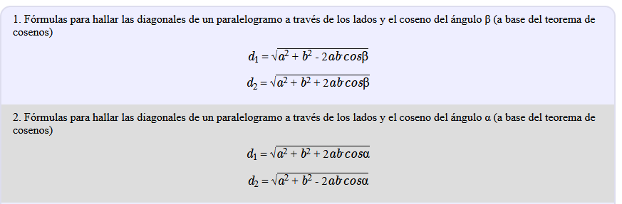 Fórmulas de las diagonales