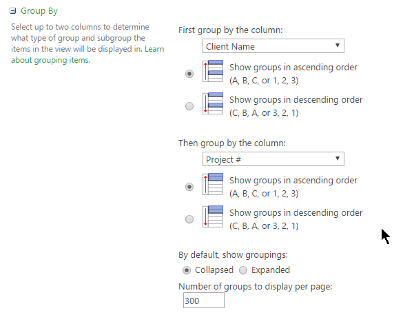 Group by feature in modify view page