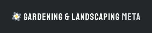 Proposed logo for the Gardening & Landscaping Meta Stack Exchange site. It is largely identical to the proposed logo for the main site above, with a few main differences: the text says "GARDENING & LANDSCAPING META" instead, and the leaves and the word "META" appear in light gray instead (all against a dark gray background).