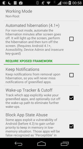 Greenify settings