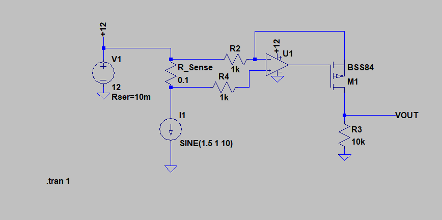 High side sense amplifier with P-channel MOSFET