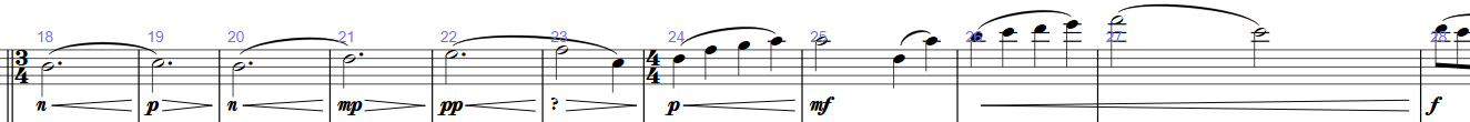 Excerpt showing increasingly loud swells: n < p > n < mp > pp < ? > p < mf < f