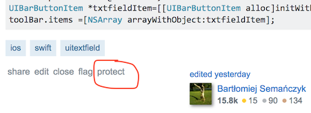 screenshot of (manually inserted) protect link beneath a question