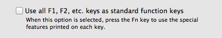 Setting in System Preferences to enable F-keys