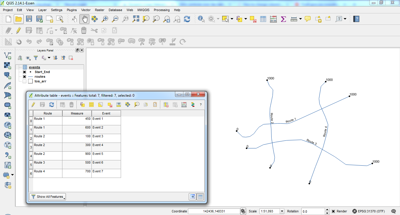 QGIS with events file loaded