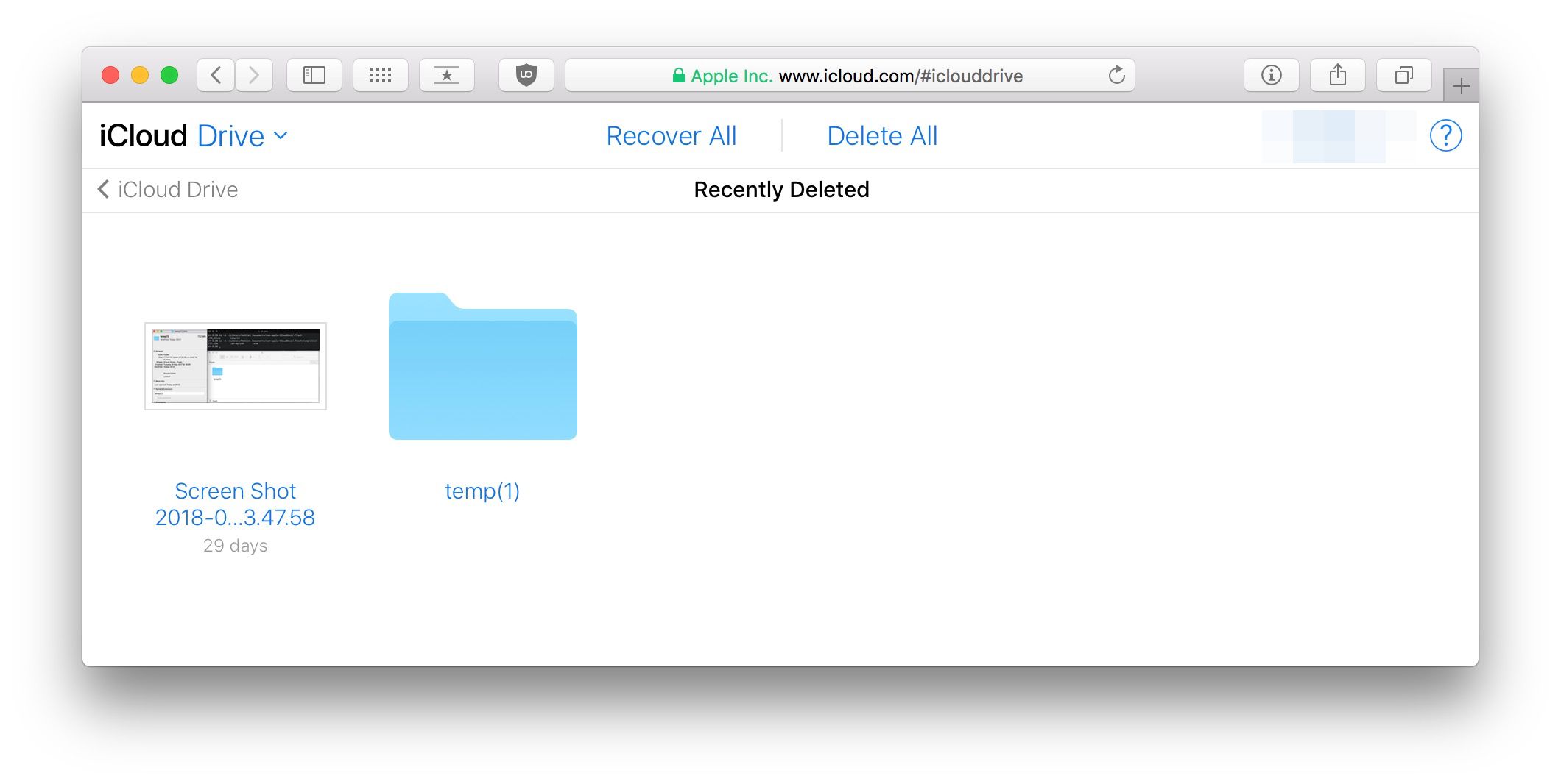 folder in iCloud web interface