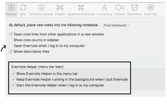 Evernote Helper Settings