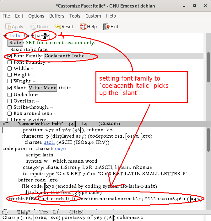 Use the newly defined Coelocanth Italic family for `italic face