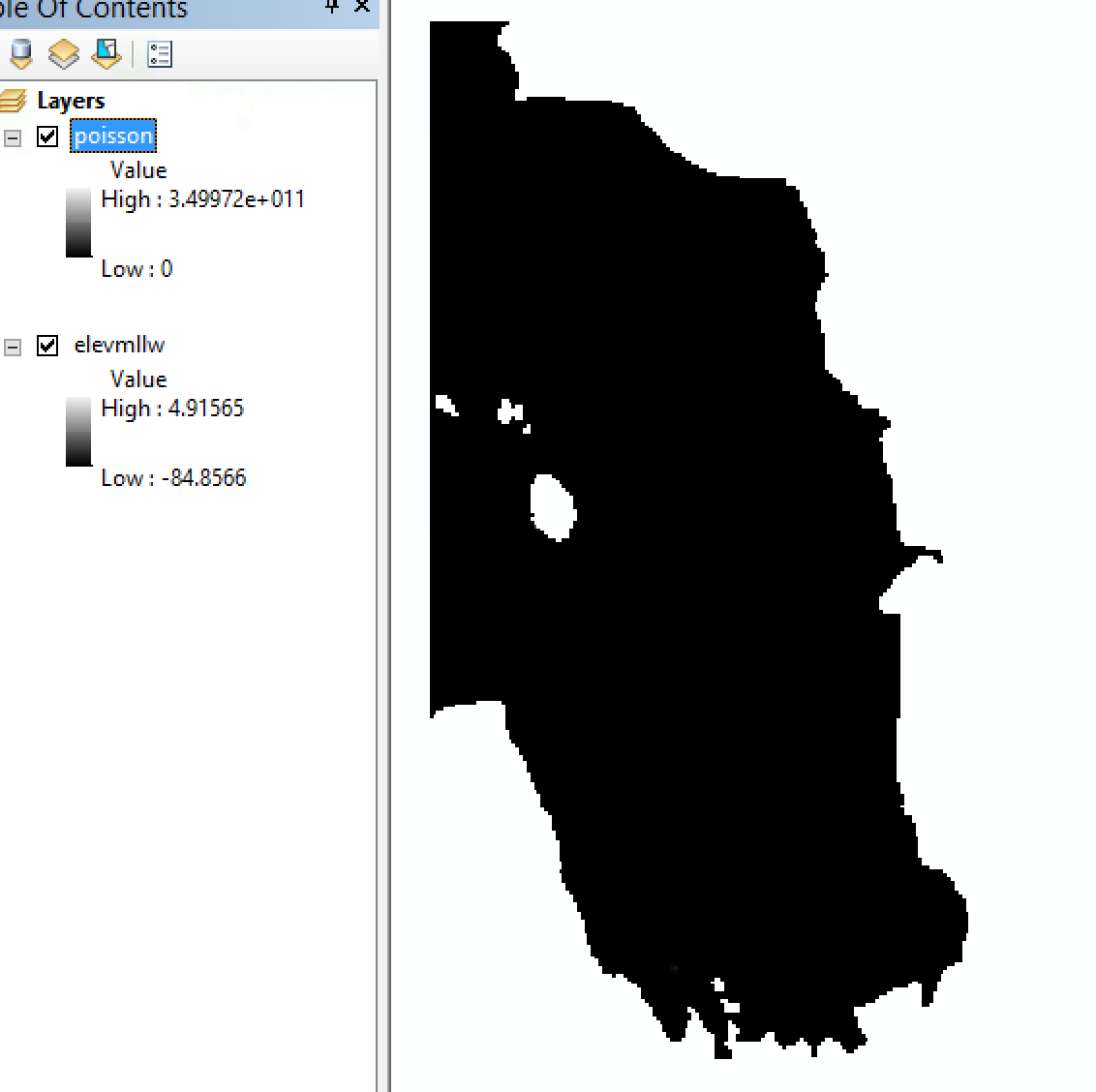 Output Raster (note high/low values)