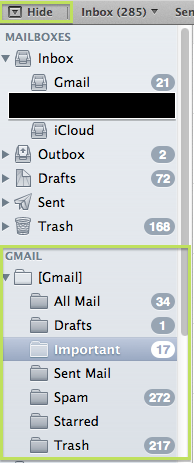 Gmail folders in mail