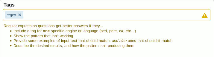 tag warning for regular expressions