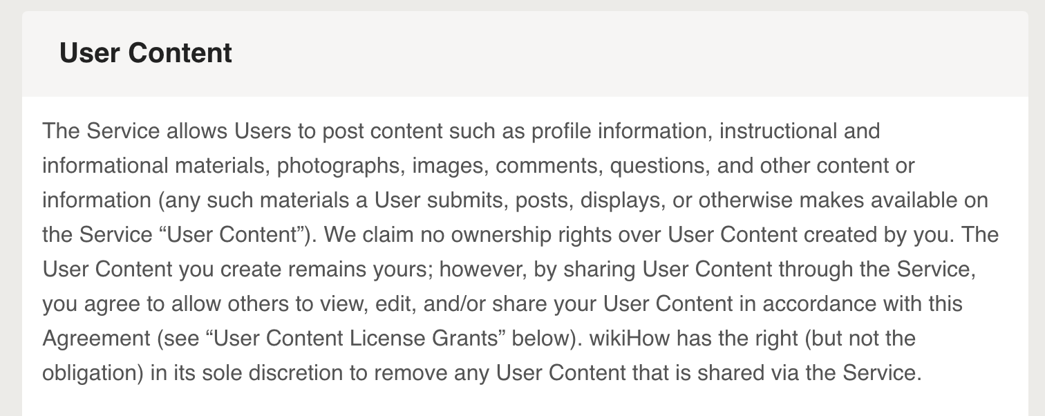 wikiHow User Content in Terms of Use via TermsFeed