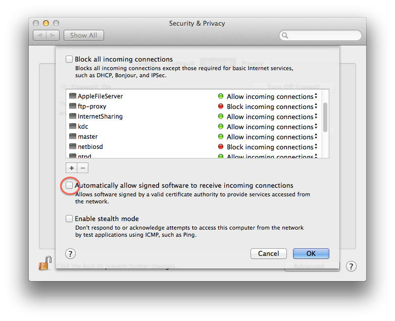 Firewall setting