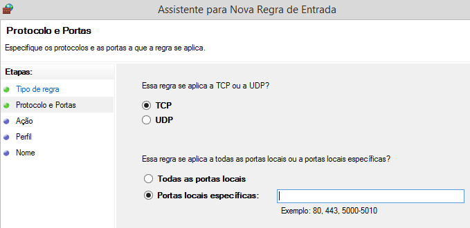 porta TCP no firewall