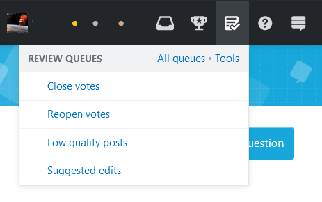 screenshot of top bar review queue dropdown