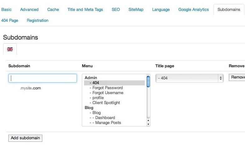 JoomSEF - Subdomains configuration