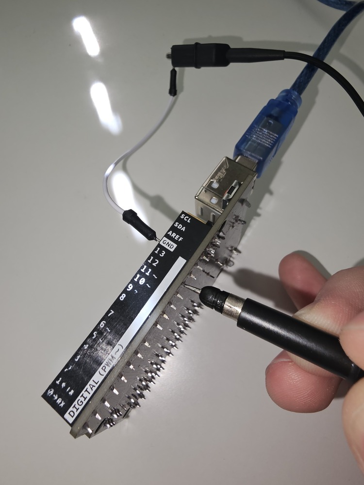 current setup showing oscilloscope probes connection