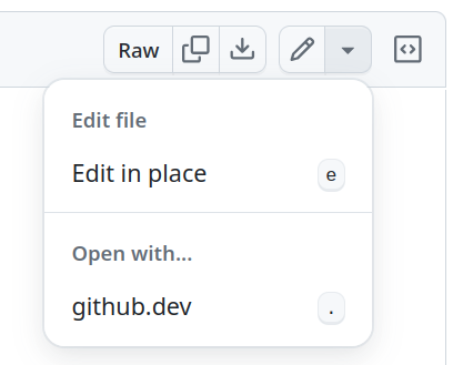 Screenshot of a file's edit menu on GitHub