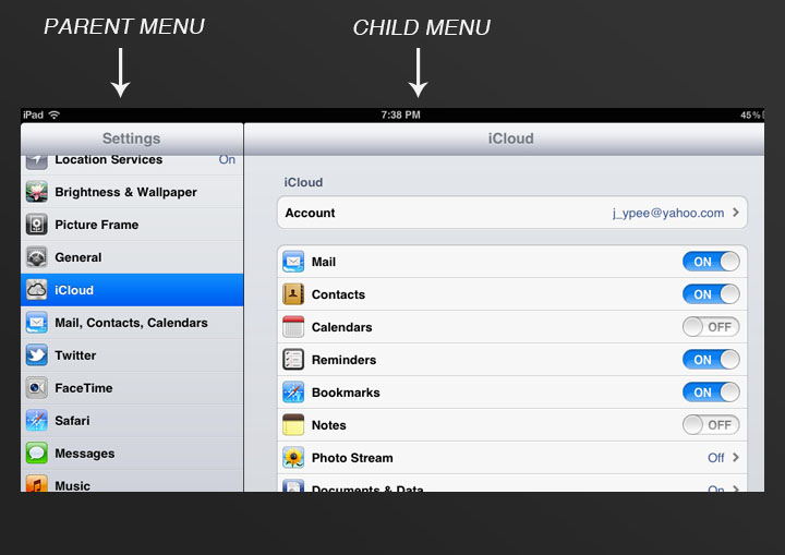 mobile app parent child settings