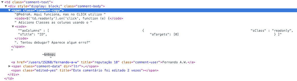 html do comentário