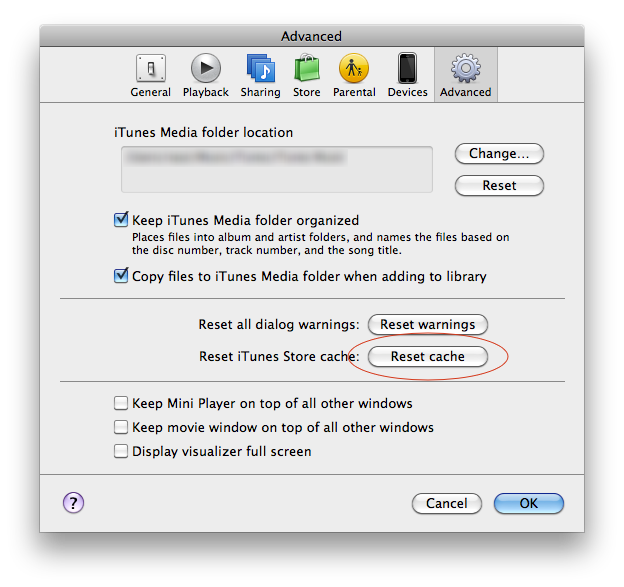 iTunes Advanced Preferences