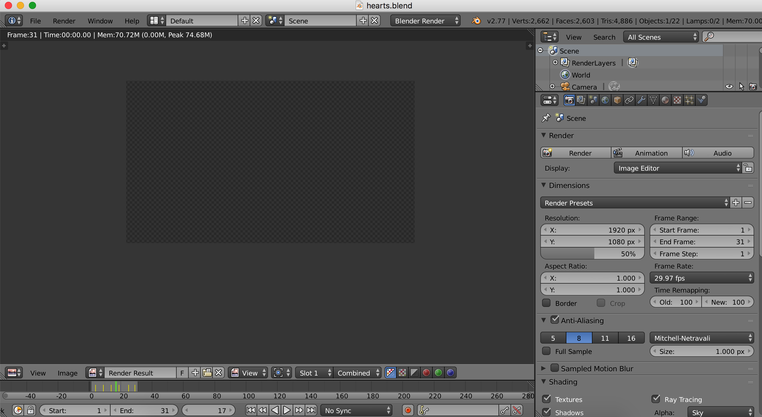 Blender screen after pressing animation