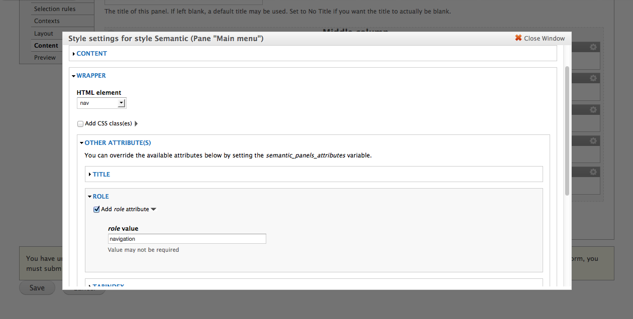 Semantic Panels - settings