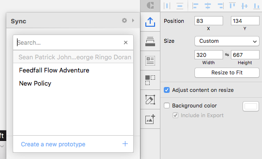 Syncing to a prototyping with InVision's Craft toolbar in Sketch