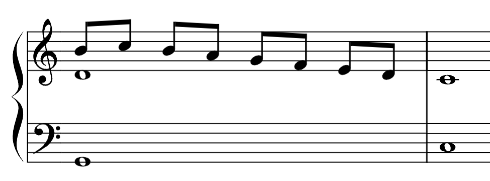 cadence with melismatic scalar motion in the top voice