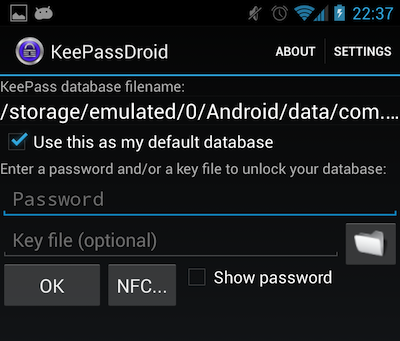 Keepass2Android login screen