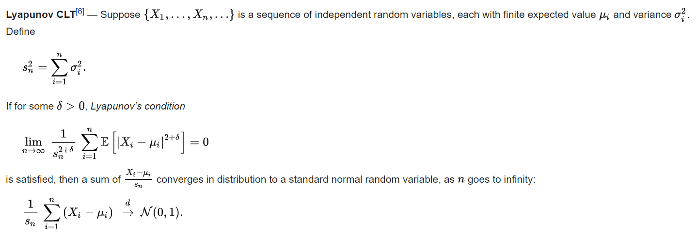 Lyapunov CLT from https://en.wikipedia.org/wiki/Central_limit_theorem#Multidimensional_CLT