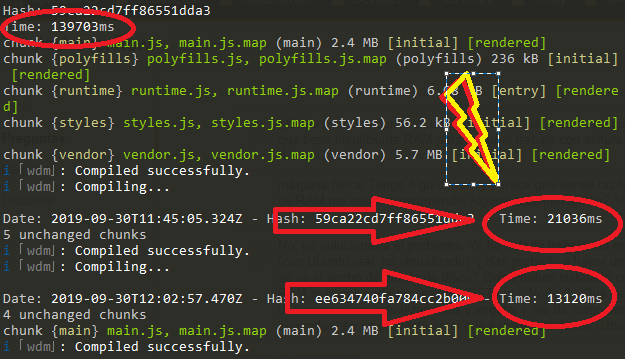 output de la terminal con las muestras de tiempo