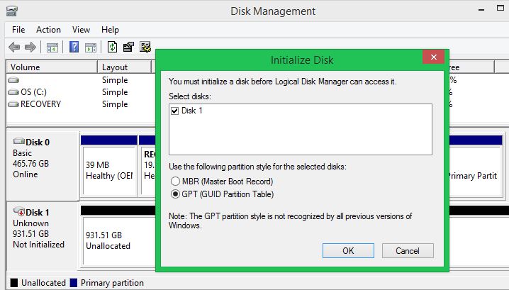 initiate as GPT disk