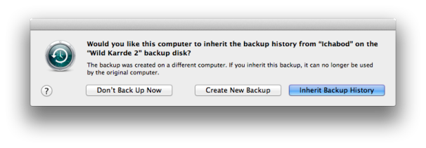 Inherit Backup History dialog