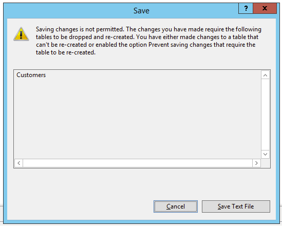 SQL Server Management Studio warning