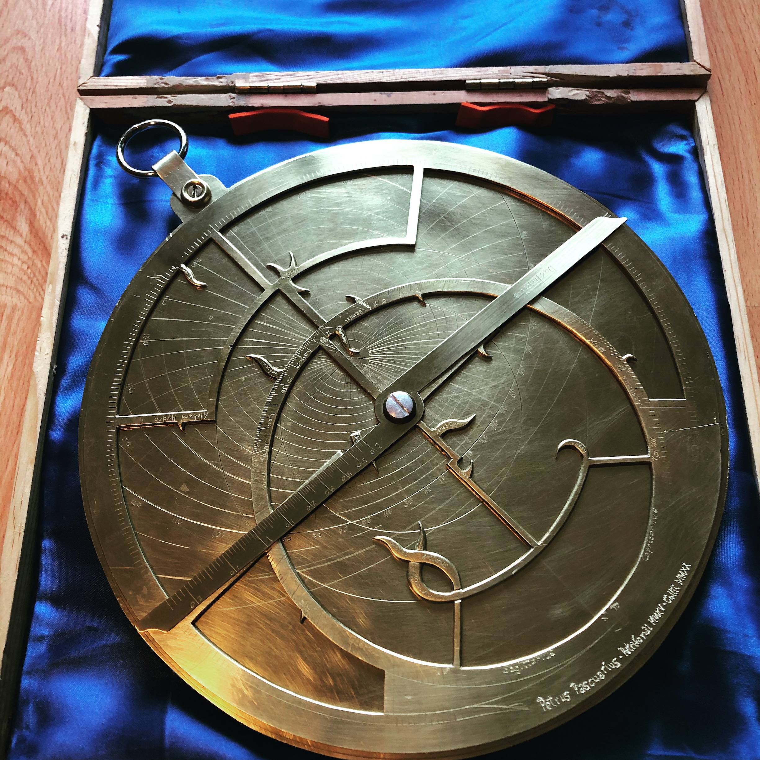 Brass astrolabe, home-made by Pierre Paquette, 2020