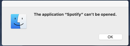 The application "Spotify" can't be opened.