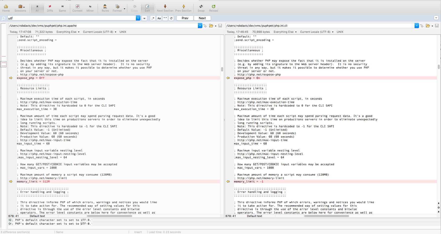 php.ini comparison between apache (web) and CLI (drush)