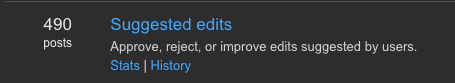 Screenshot of the review queue list showing 490 items in the suggested edits review queue