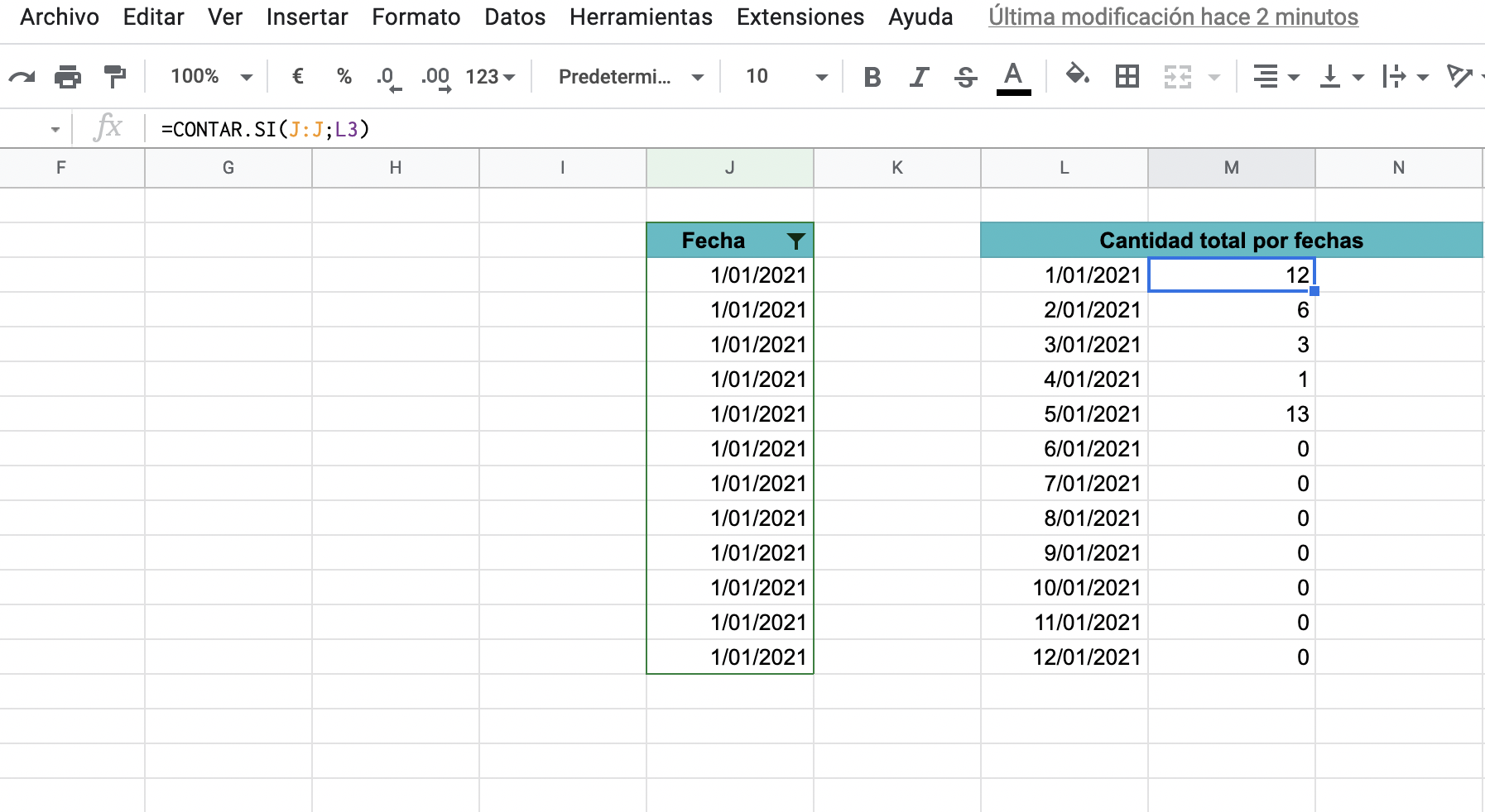 Captura de pantalla de Google Spreadsheets