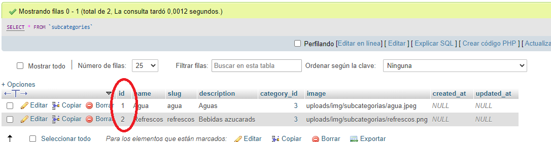 Esta es mi tabla de subcategorias