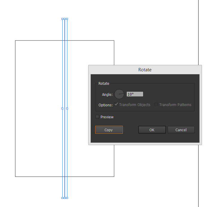 Creating rectangle with line and start rotating with duplicate