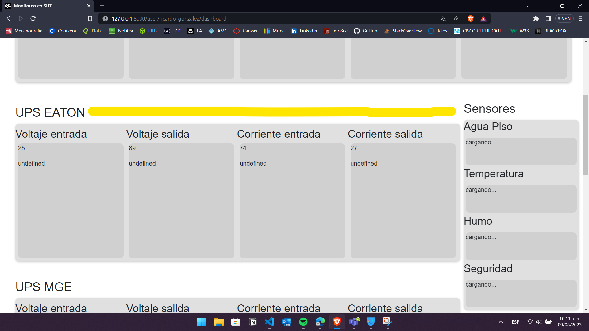 Todo el cuadro de Sensores esta encapsulado, este le permite posicionarse del lado derecho. Me gustaria que este al entrar la pagina este a la altura de UPS EATON y se quede estatico a partir de ese momento hasta el final de la pagina. Sin invadir la sección de ambiente. 